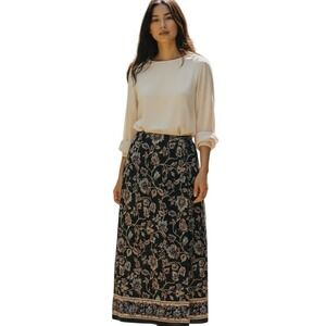 Vintage‎ 90s Y2K Talbots Floral Maxi Skirt Black Rayon Cottagecore